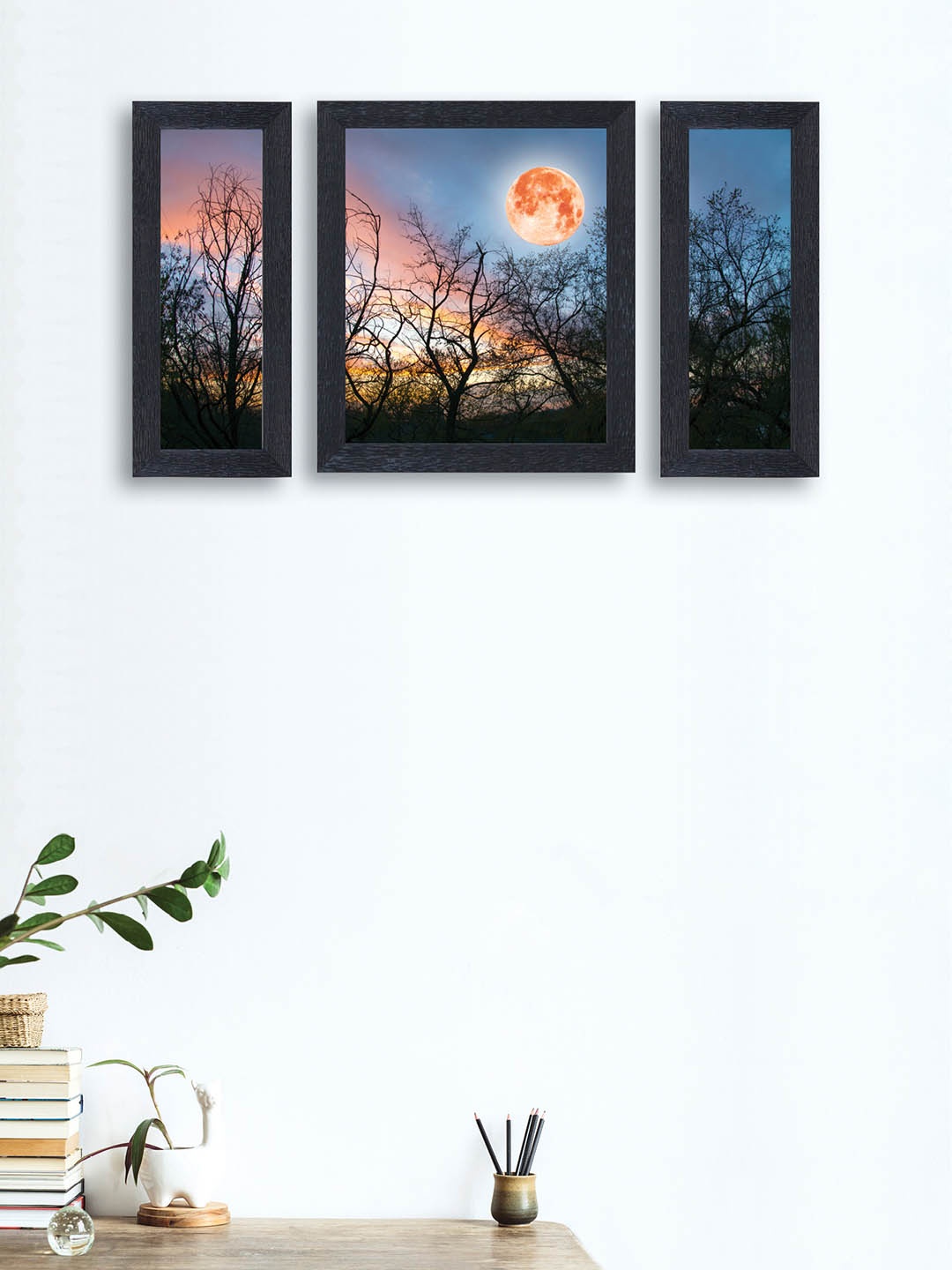 

nest ART Set of 3 Blue & Black Nature Synthetic Wood Wall Art