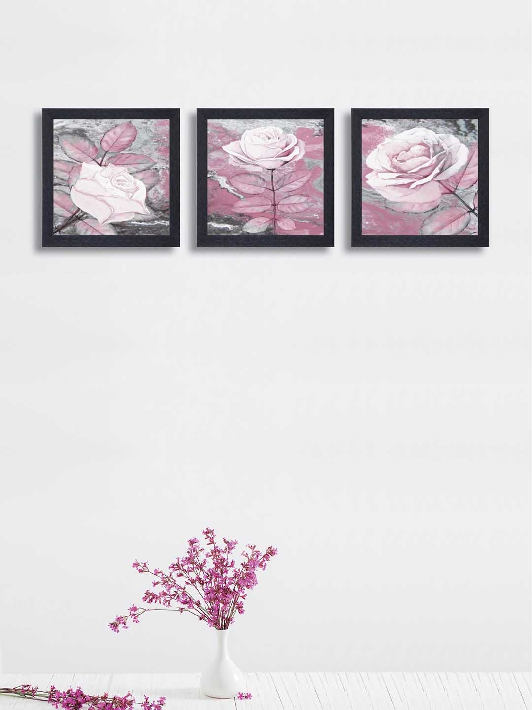 

nest ART Set of 3 Pink Rose Synthetic Wood Wall Art