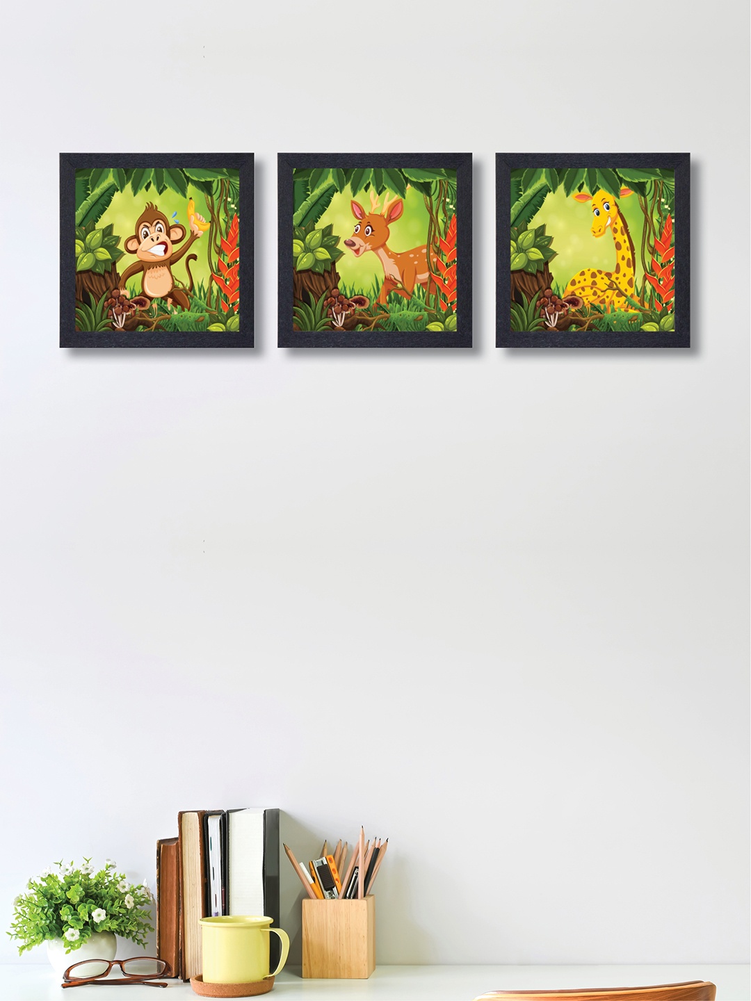 

nest ART Set of 3 Green & Brown Wild Animals Synthetic Wood Wall Art