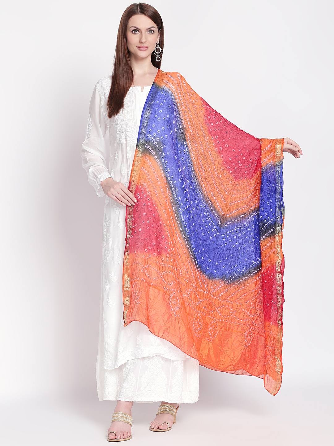 

Dupatta Bazaar Orange & Blue Dyed Dupatta