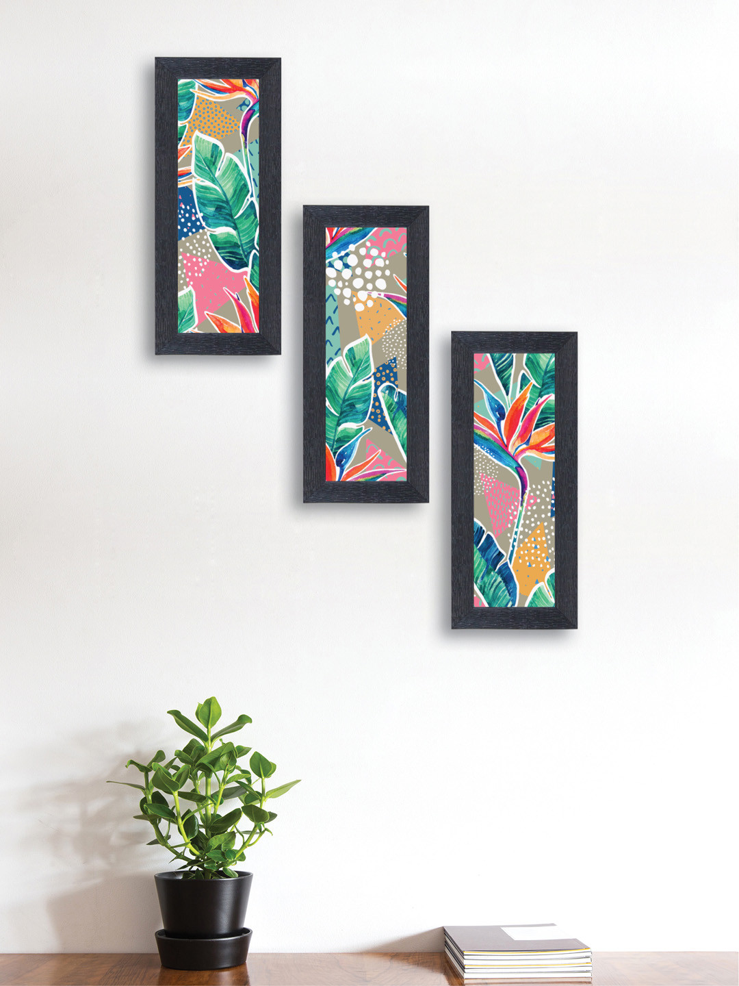

nest ART Set of 3 Green & White Modern Wall Art Painting