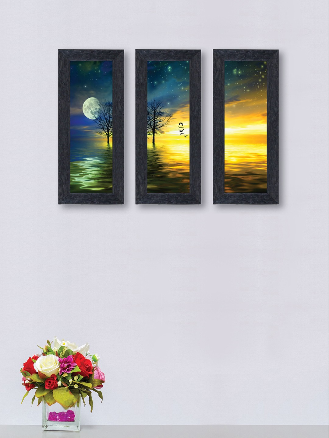 

nest ART Set of 3 Blue & Yellow Abstract Synthetic Wood Wall Art