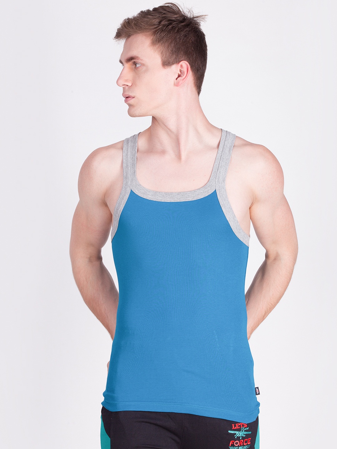 

Force NXT Men Super Combed Cotton Soft Rib Multicolour Gym Vest, Blue