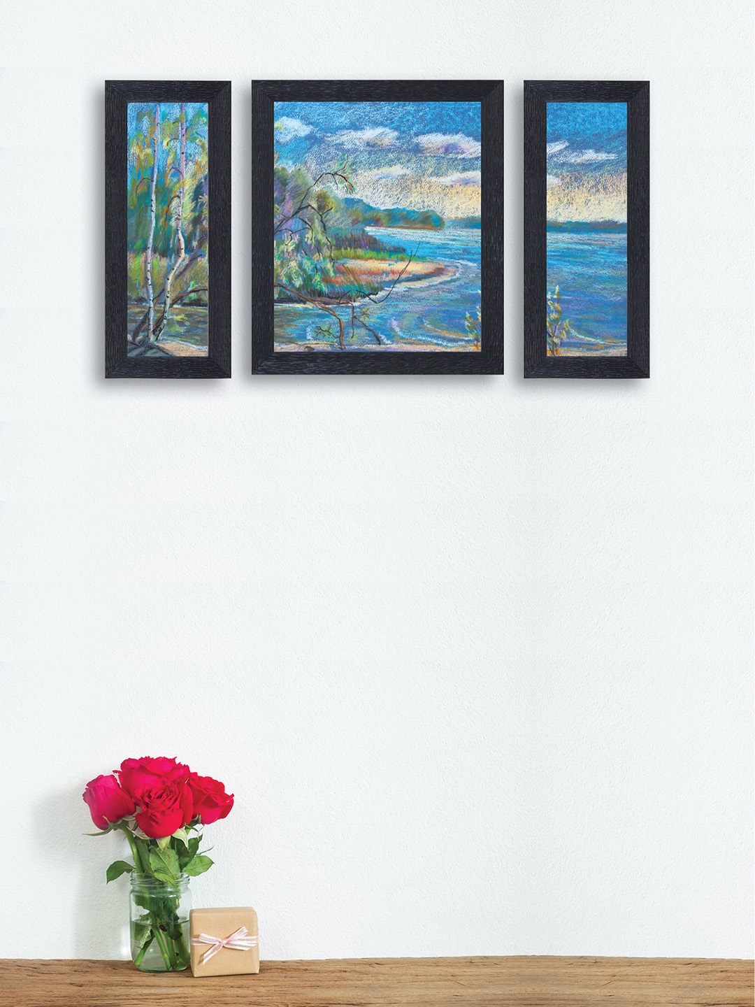 

nest ART Set of 3 Blue & Green Abstract Synthetic Wood Wall Art