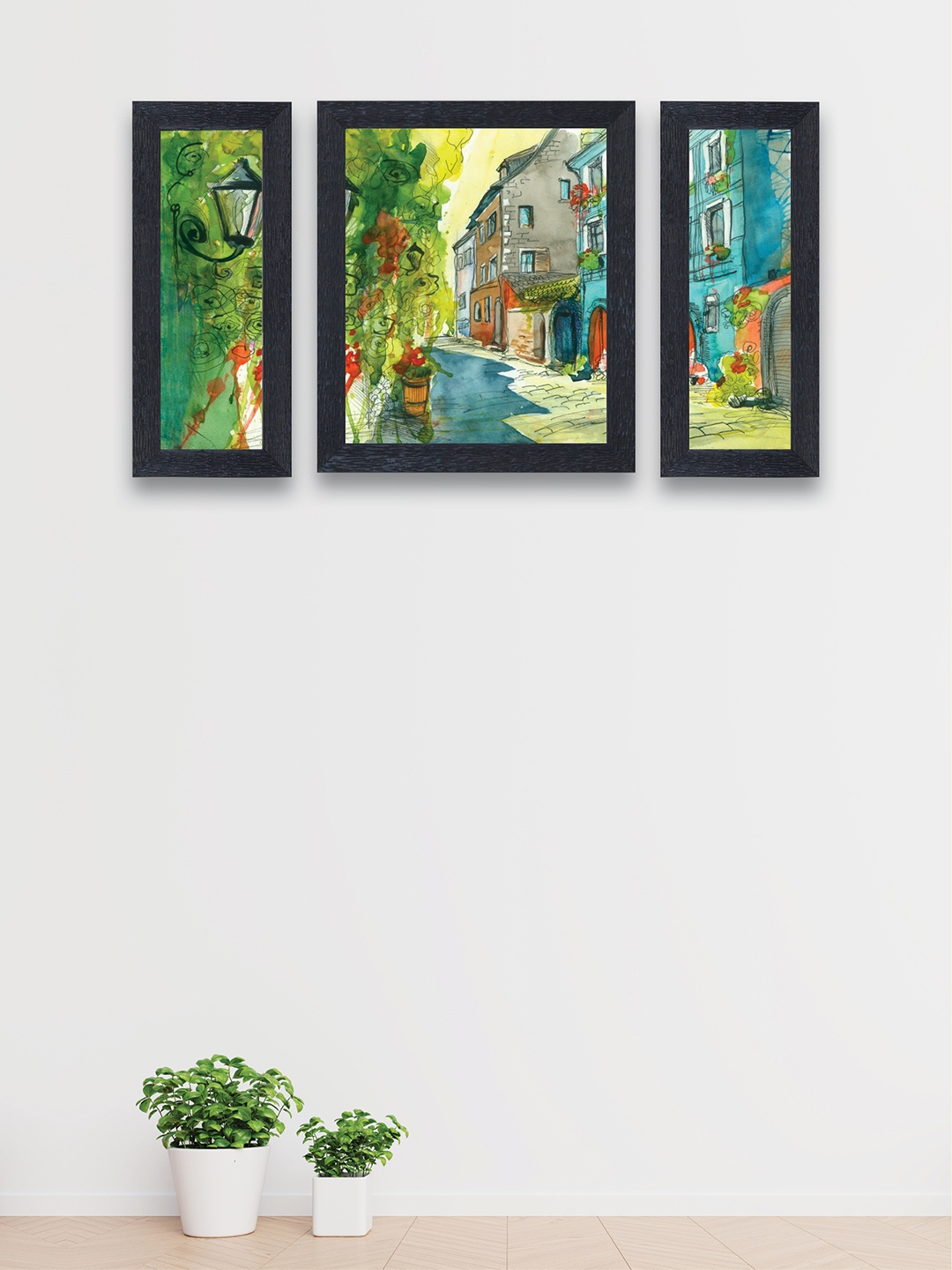 

nest ART Set of 3 Green & Blue Watercolor Abstract Synthetic Wood Wall Art
