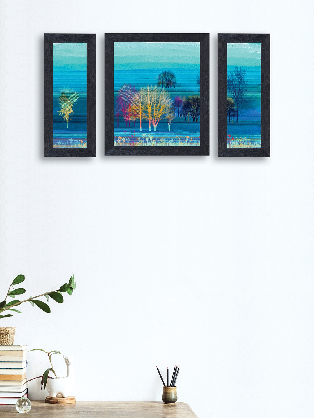

nest ART Set of 3 Blue & Black Botanical Synthetic Wood Wall Art