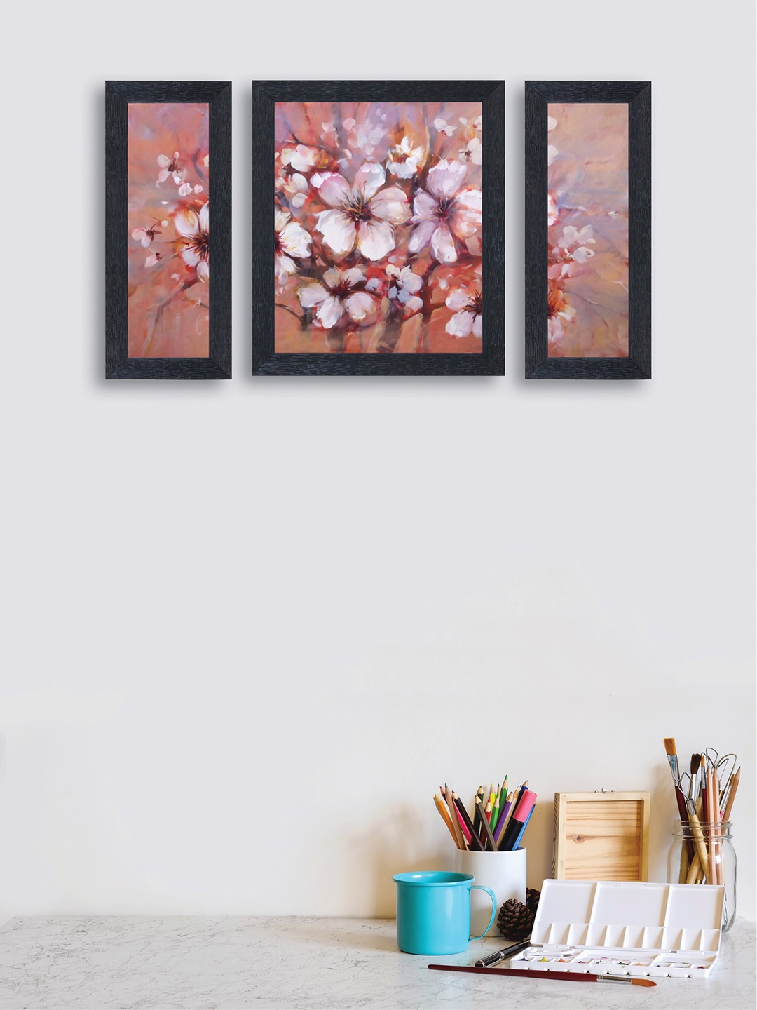 

nest ART Set of 3 Pink Watercolor Flowers Synthetic Wood Wall Art
