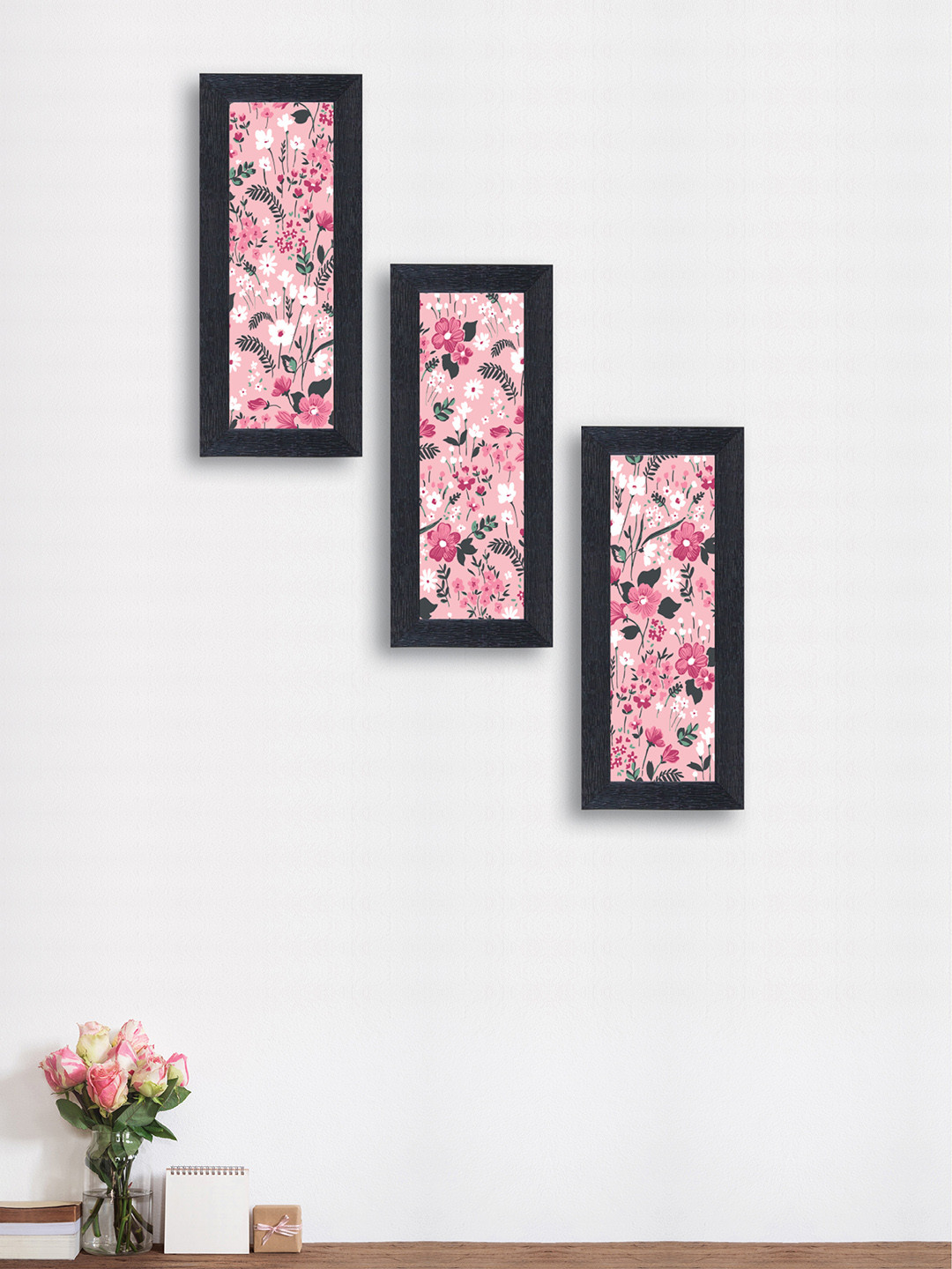 

nest ART Set of 3 Pink & White Floral Synthetic Wood Wall Art