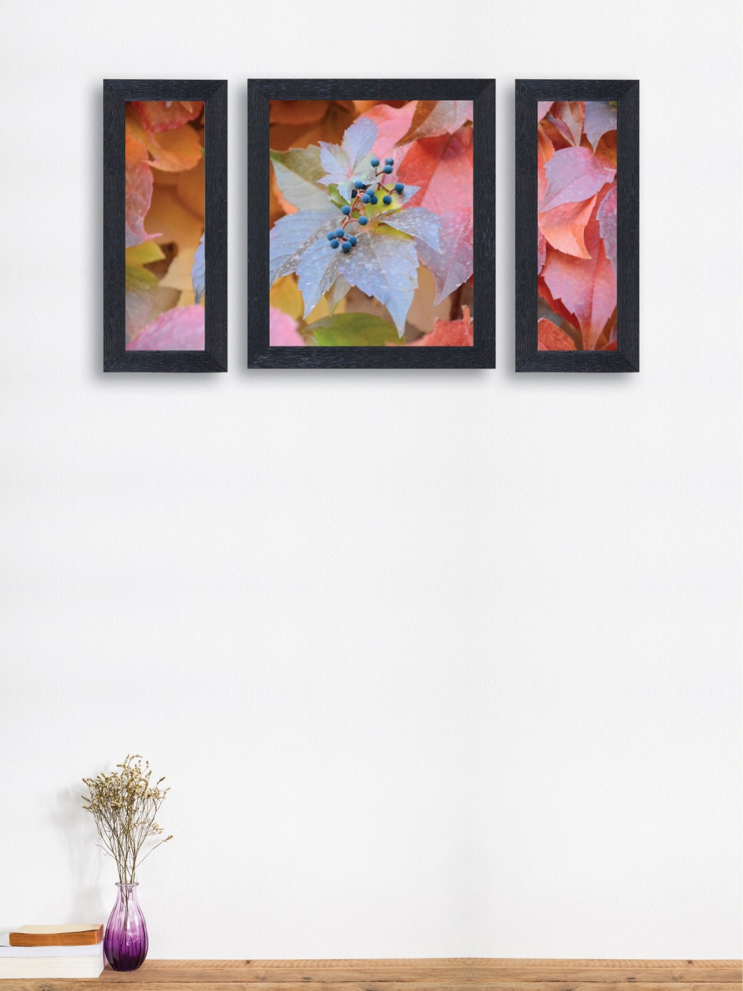 

nest ART Set of 3 Pink & Blue Watercolour Flowers Synthetic Wood Wall Art