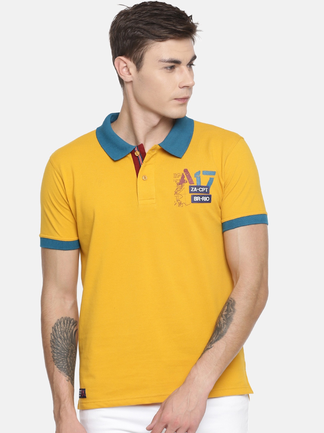 

ACTIMAXX Men Yellow Solid Slim Fit Polo Collar T-shirt