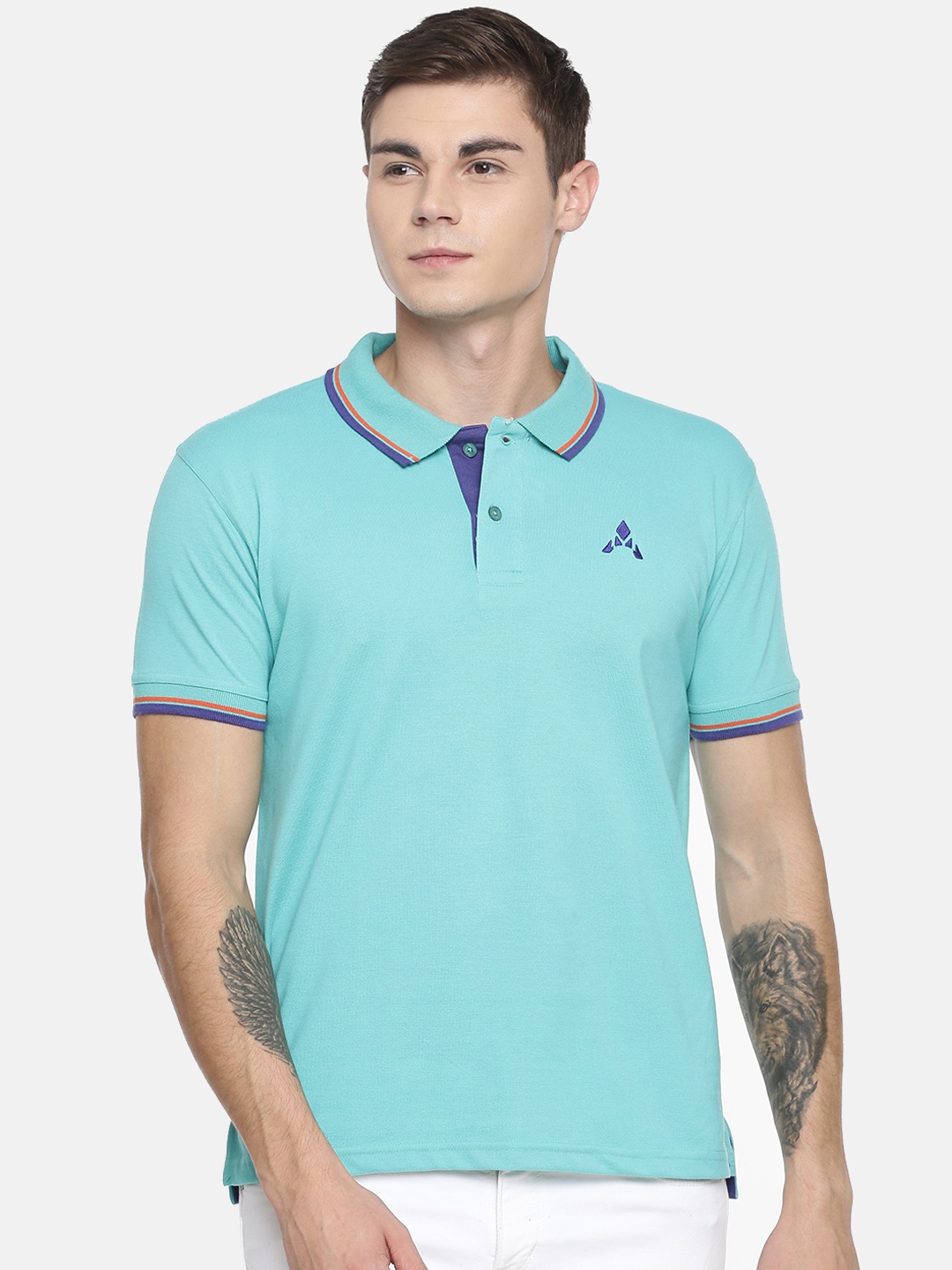 

ACTIMAXX Men Turquoise Blue Solid Slim Fit Polo Collar T-shirt