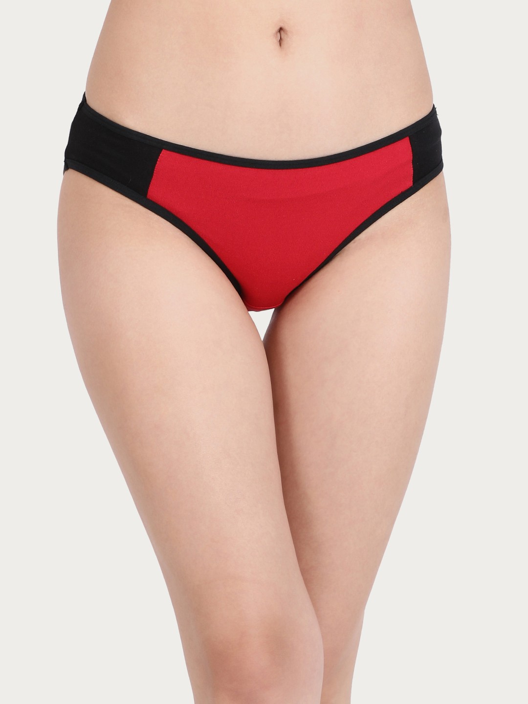 

Clovia Women Red & Black Colourblocked Mid Waist Bikini Briefs PN0724P04S