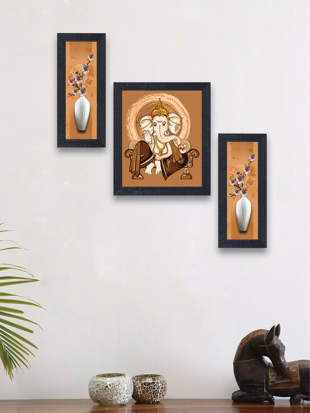 

nest ART Set of 3 Brown & Purple Jai Ganesha Synthetic Wood Wall Art
