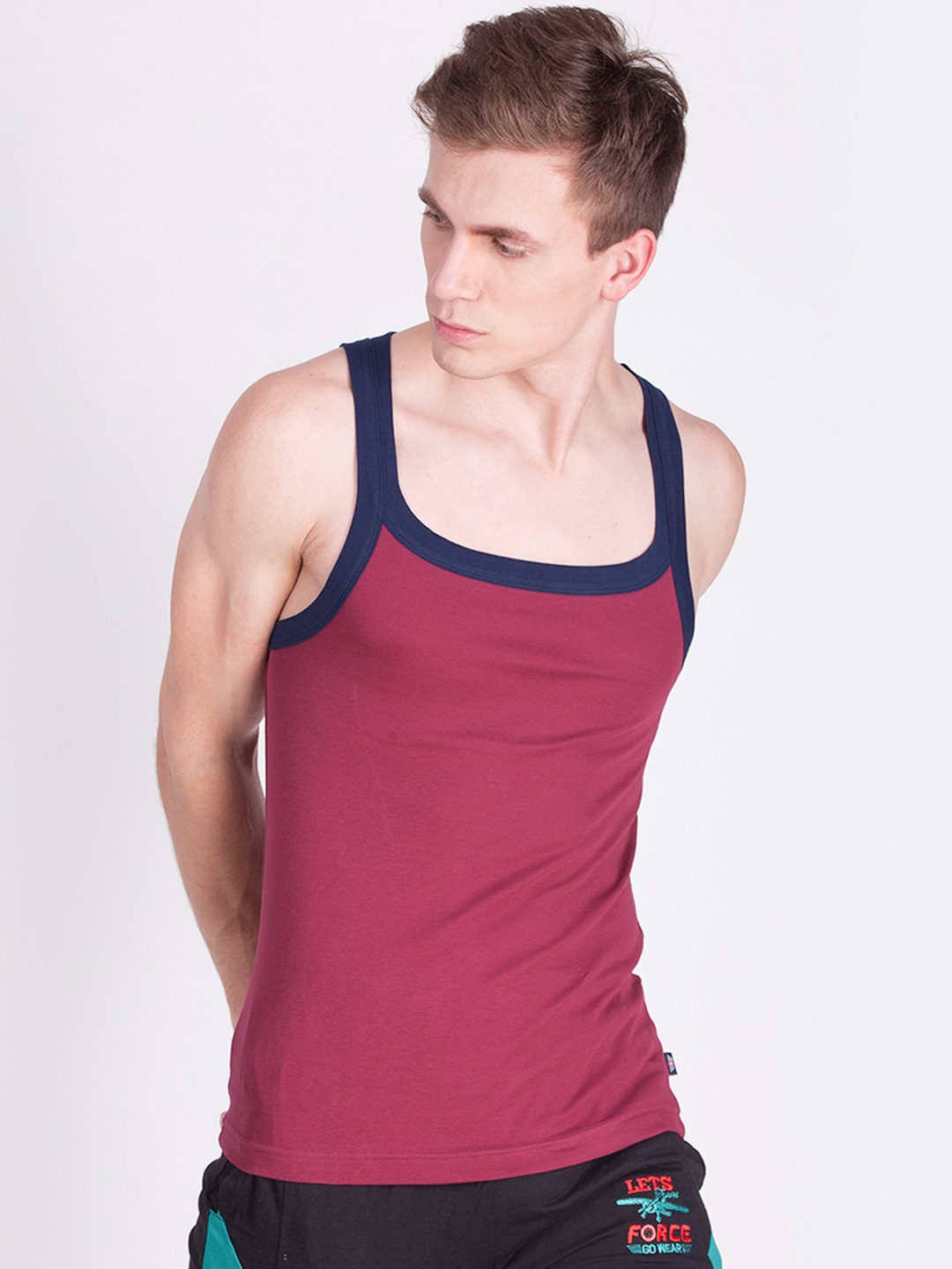 

Force NXT Men Super Combed Cotton Soft Rib Multicolour Gym Vest, Maroon