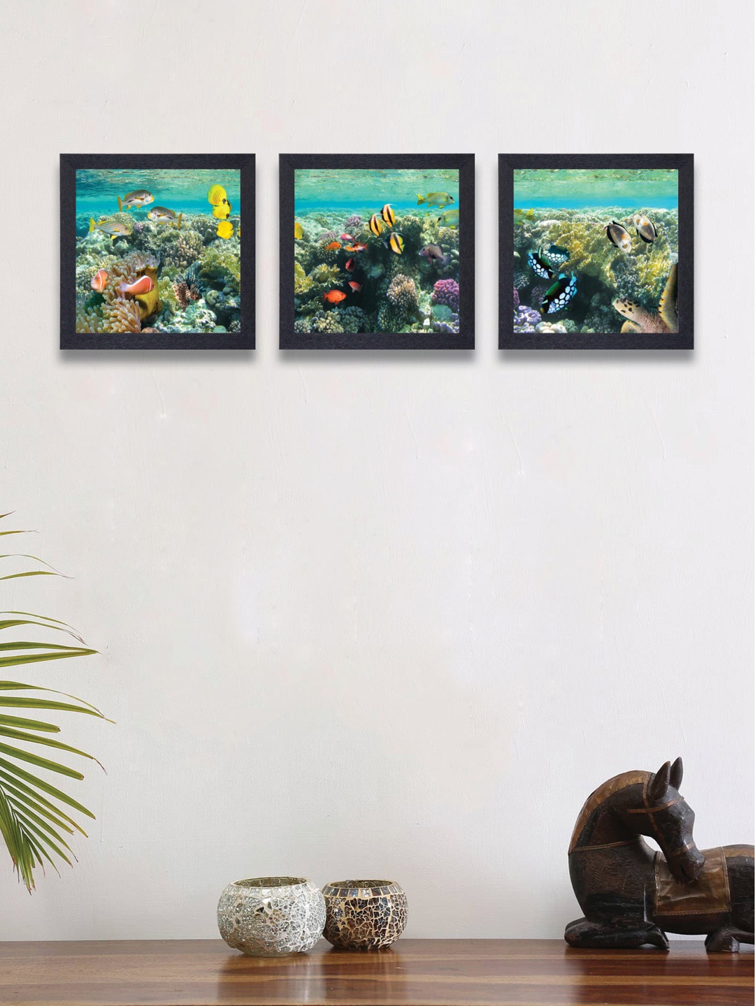 

nest ART Set of 3 Green & Blue Fish Aquarium Synthetic Wood Wall Art