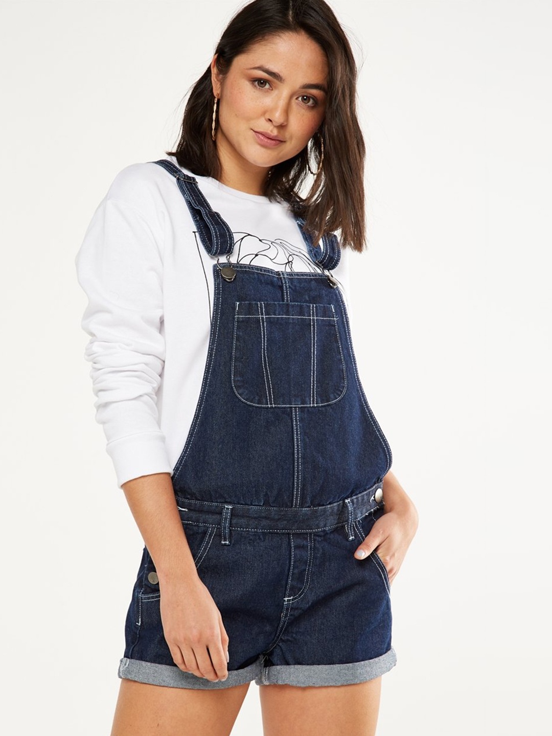 

COTTON ON Women Navy Blue Solid Denim Dungarees