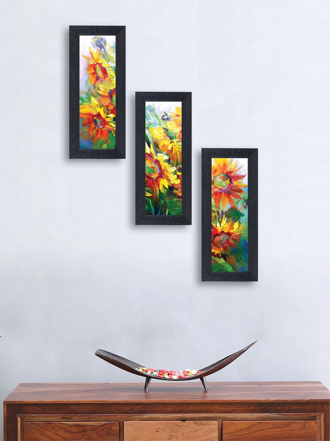 

nest ART Set of 3 Black & Yellow Flower Wall Painting