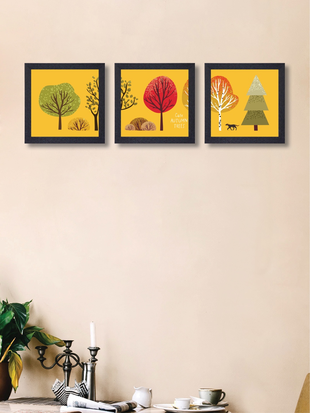 

nest ART Set of 3 Yellow & Red Tree Synthetic Wood Wall Art