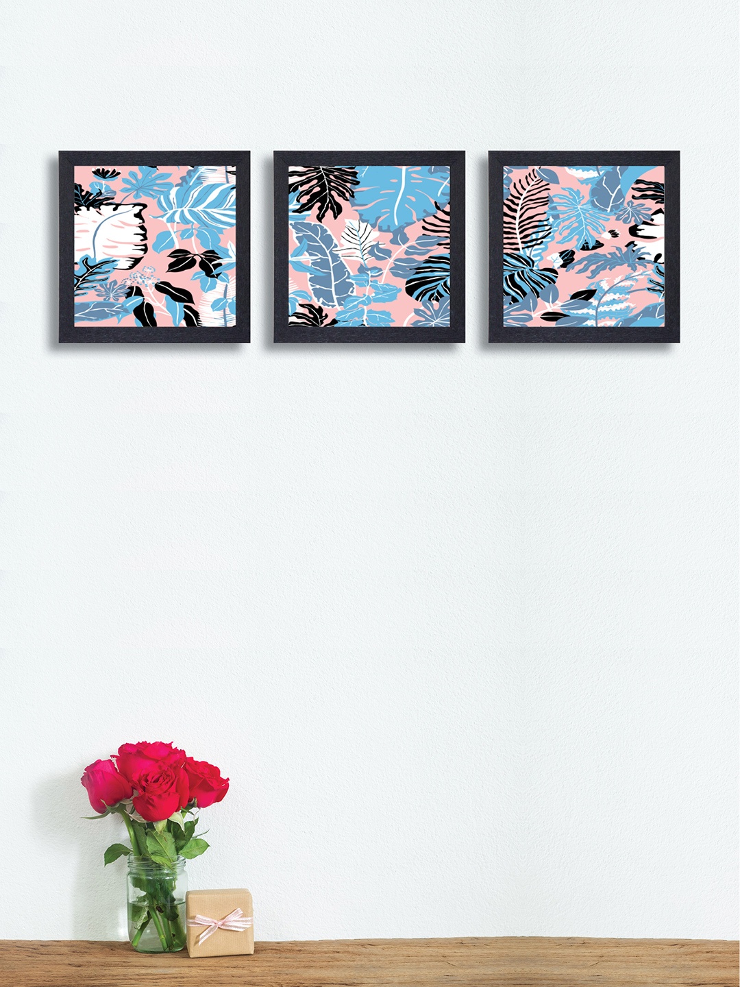 

nest ART Set of 3 Blue & Pink Abstract Synthetic Wood Wall Art