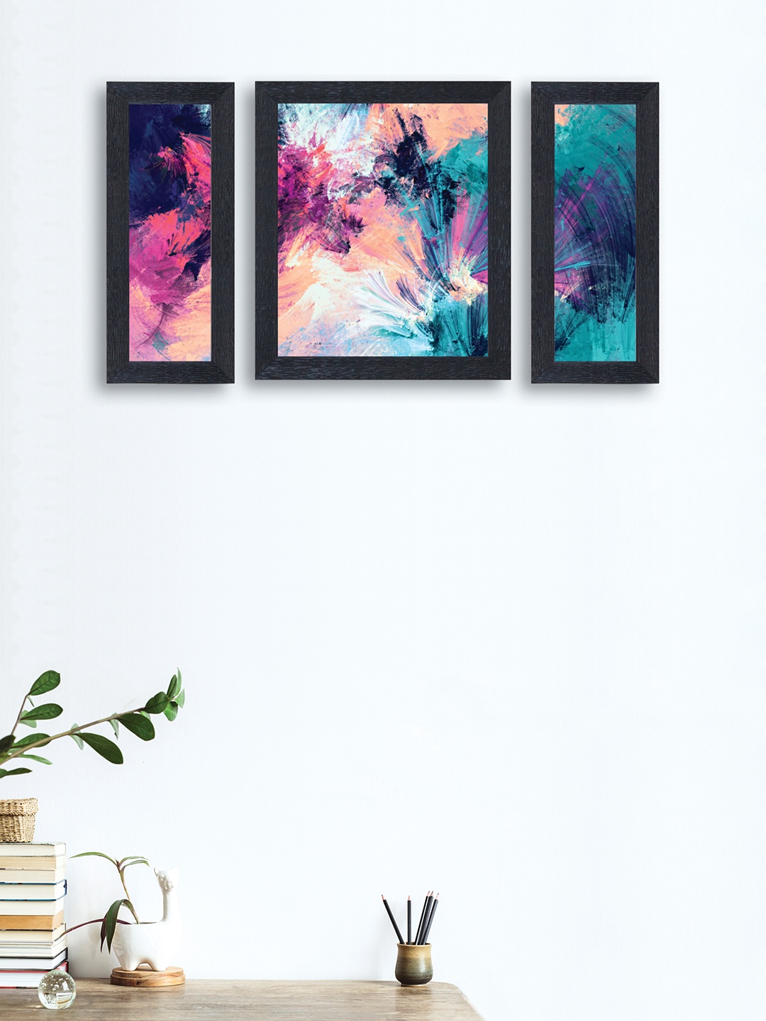 

nest ART Set of 3 Blue & Pink Abstract Synthetic Wood Wall Art