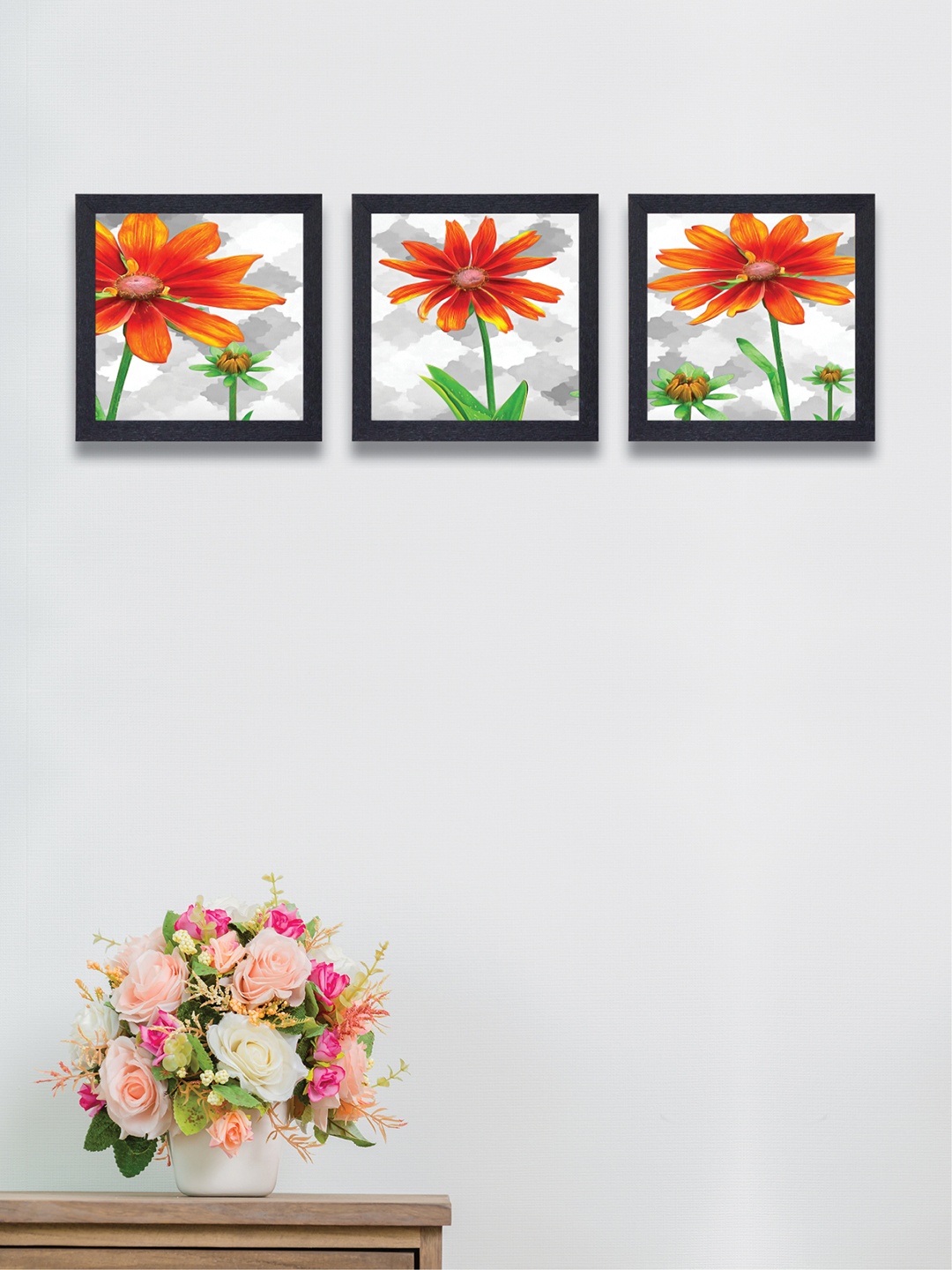 

nest ART Set of 3 Orange & Green Floral Synthetic Wood Wall Art