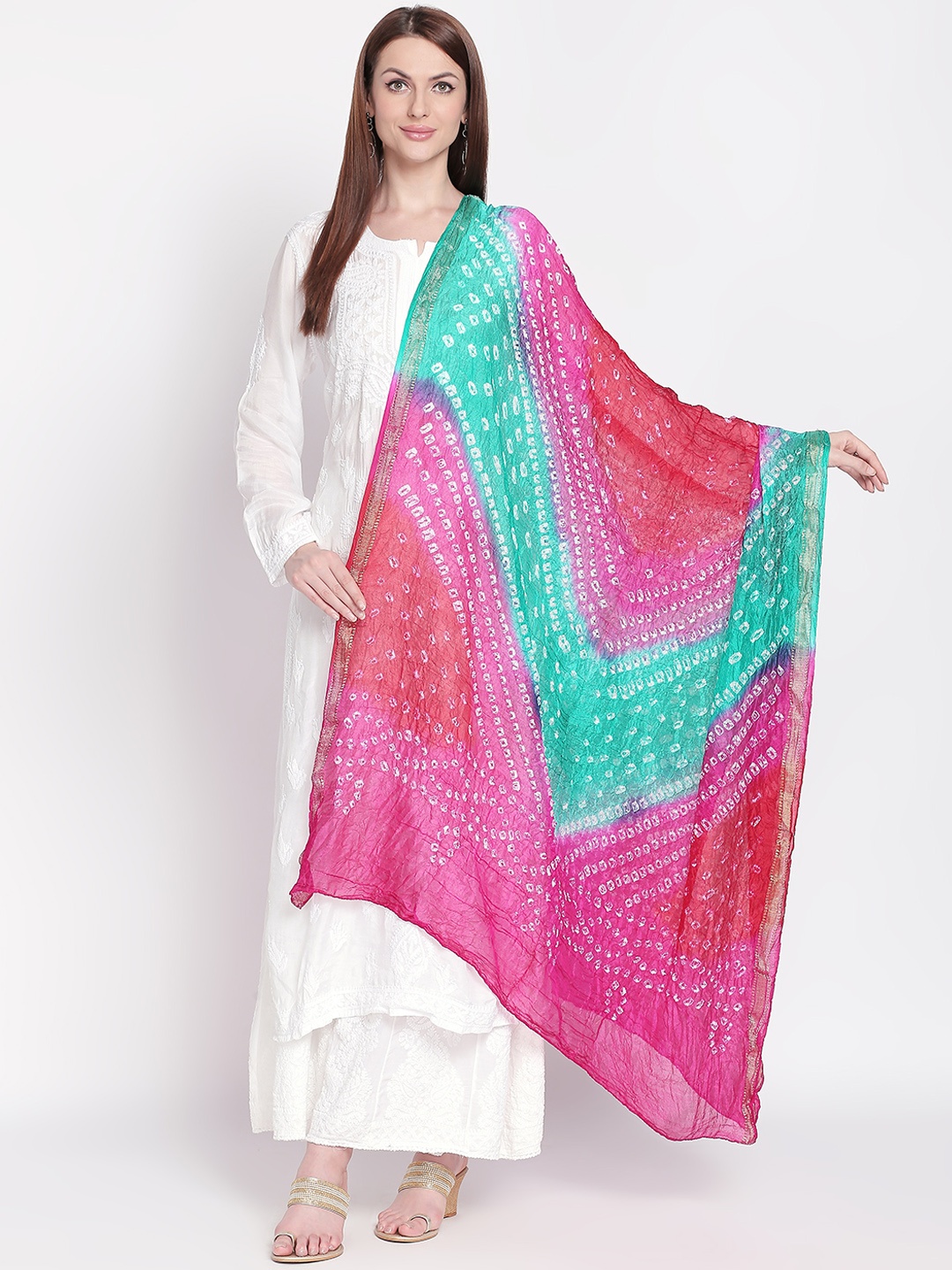 

Dupatta Bazaar Pink & Turquoise Blue Dyed Dupatta