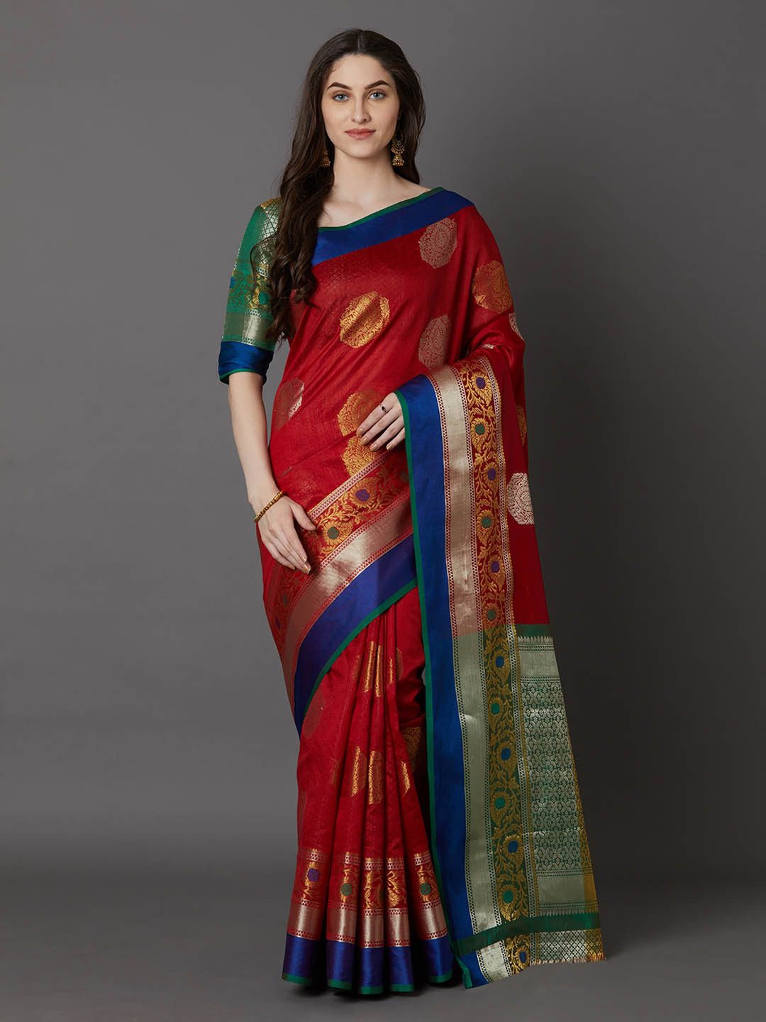 

Mitera Maroon Silk Blend Woven Design Banarasi Saree