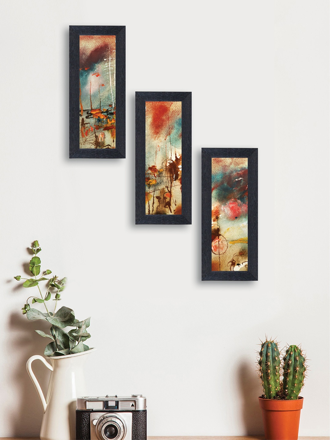 

nest ART Set of 3 Multicoloured Abstract Synthetic Wood Wall Art, Multi