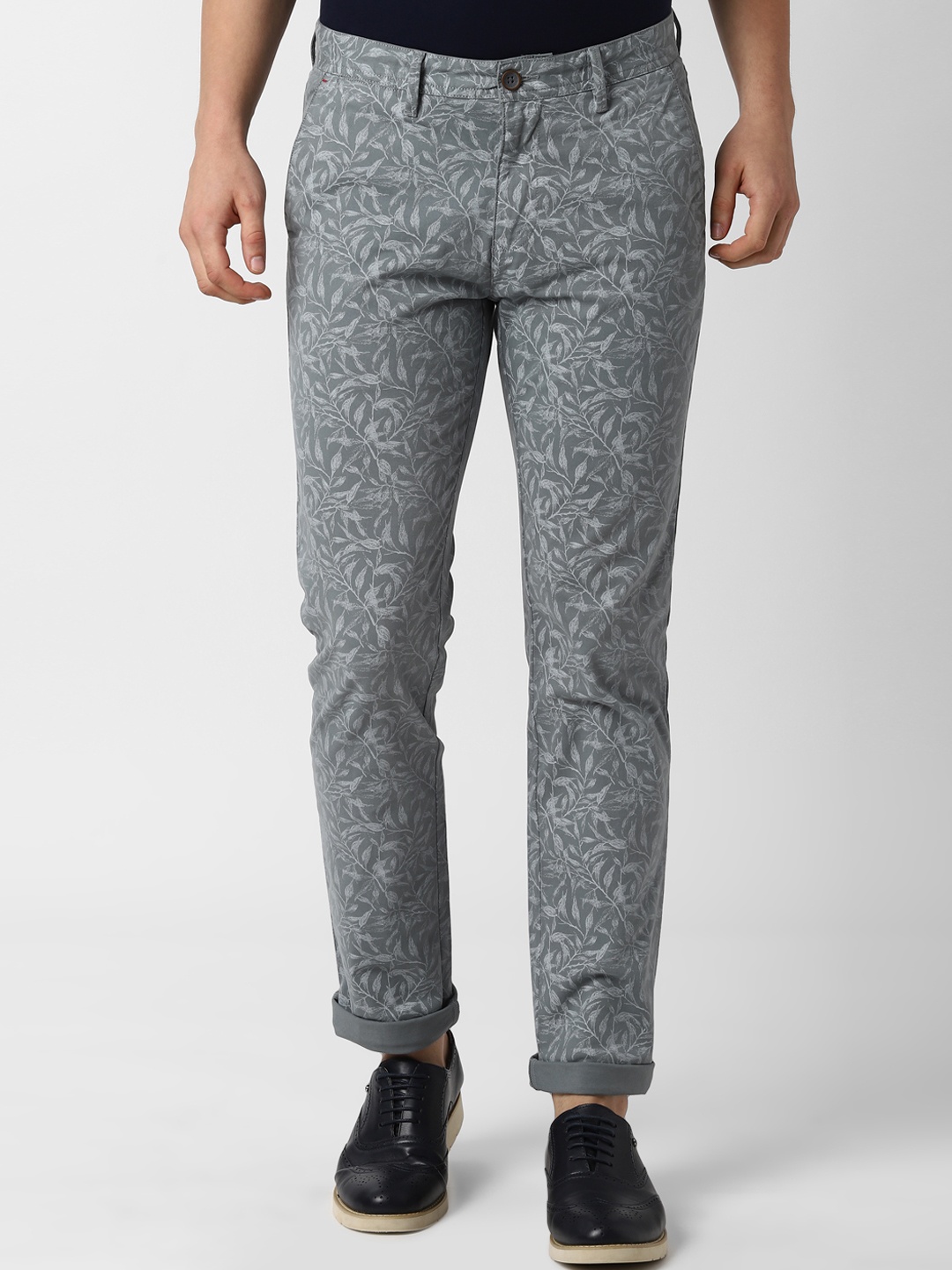 

Peter England Casuals Men Grey Slim Fit Printed Regular Trousers