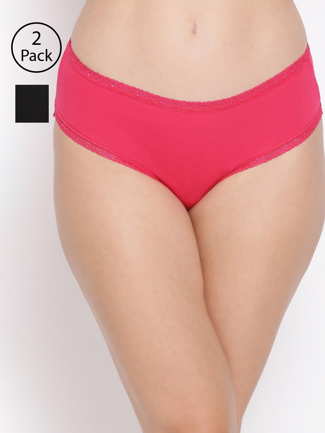 

Clovia Women Pack Of 2 Cotton Hipster Briefs COMPNC751S, Black