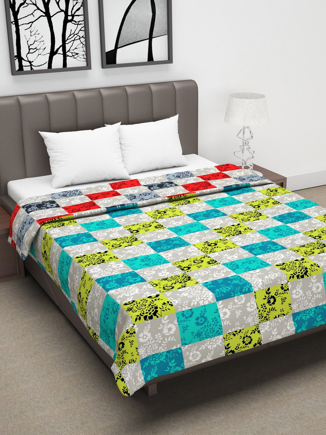 

Divine Casa Blue & Grey Floral AC Room 110 GSM Double Bed Dohar