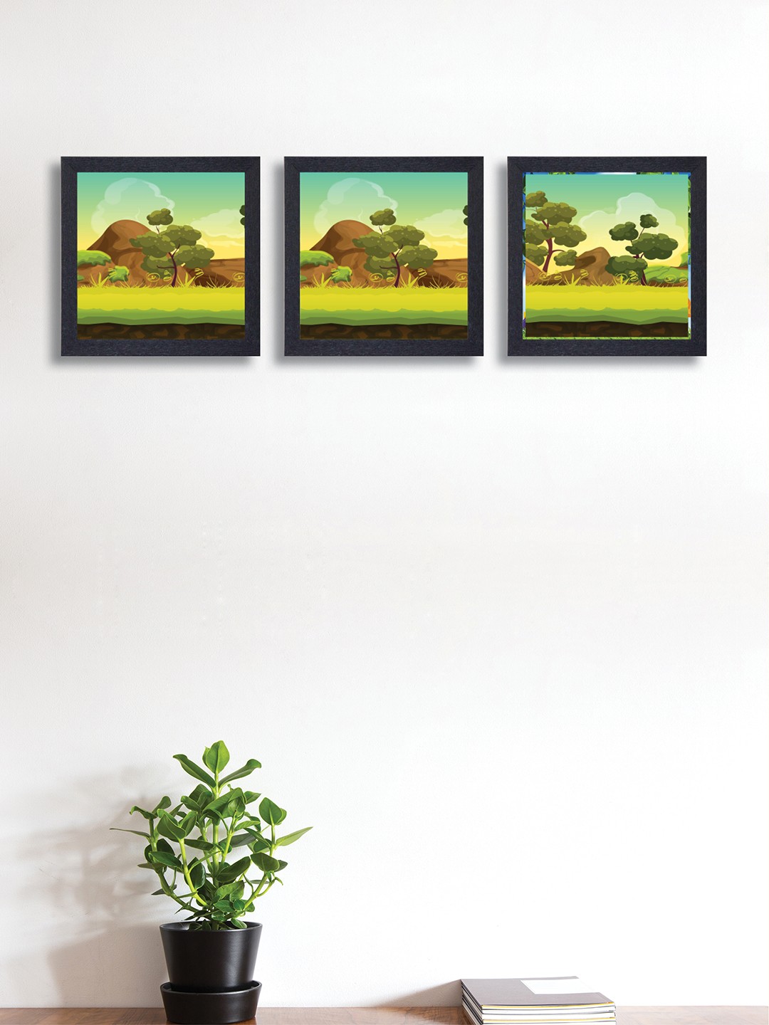 

nest ART Set of 3 Green & Brown Watercolour Nature Synthetic Wood Wall Art