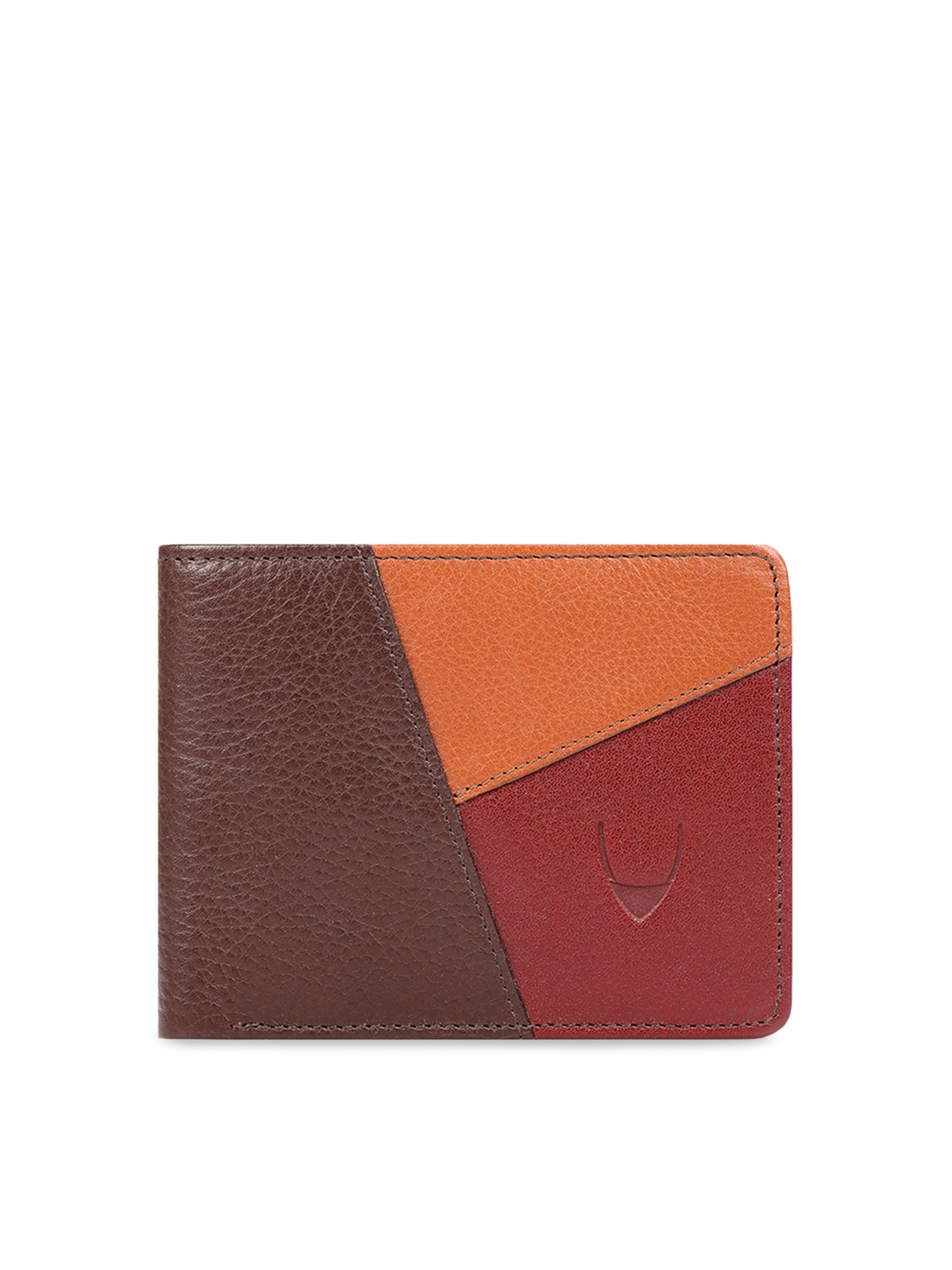 

Hidesign Men Brown & Orange Colourblocked Leather Two Fold Wallet