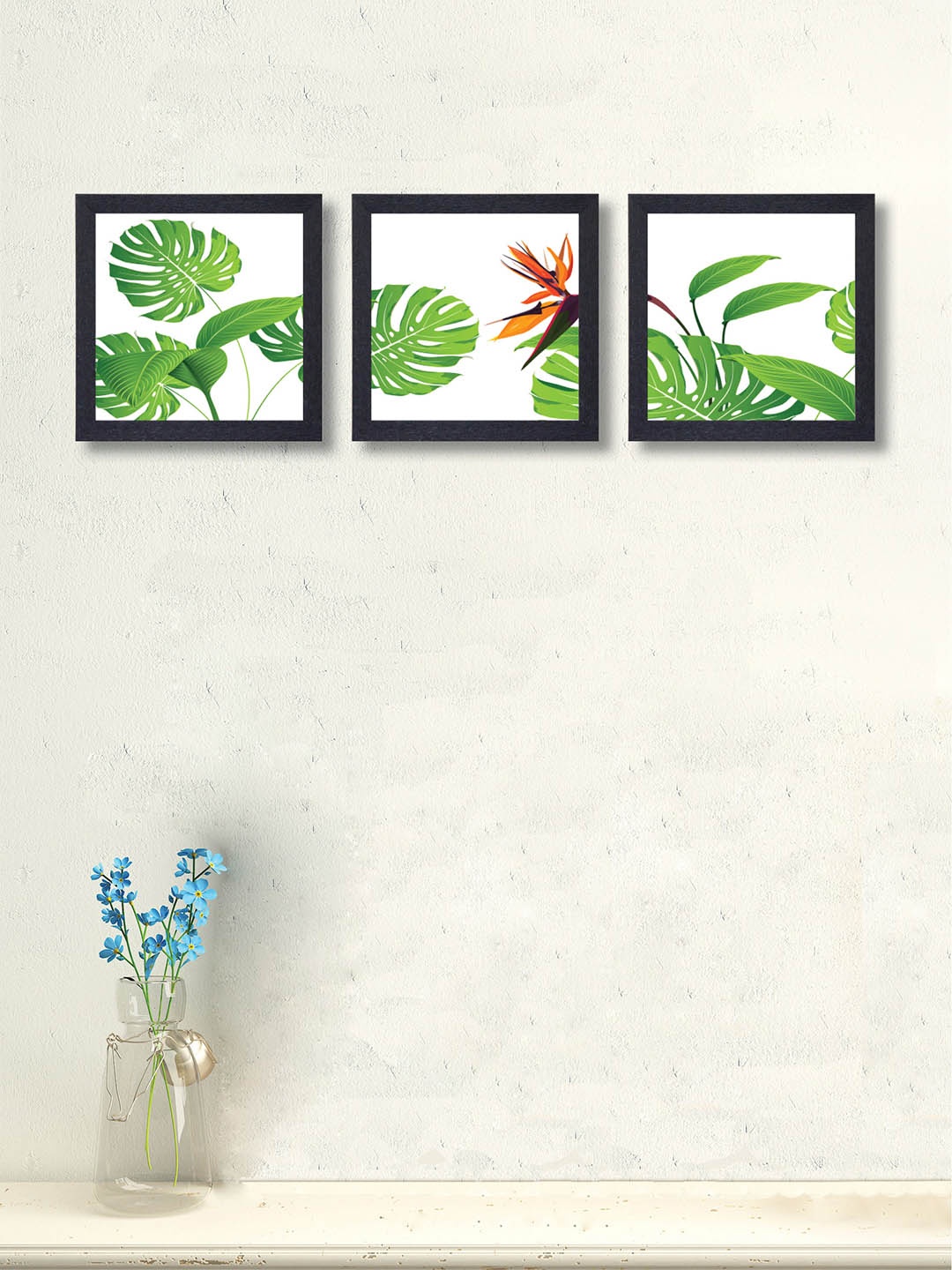 nest ART Set of 3 Green & White Abstract Synthetic Wood Wall Art