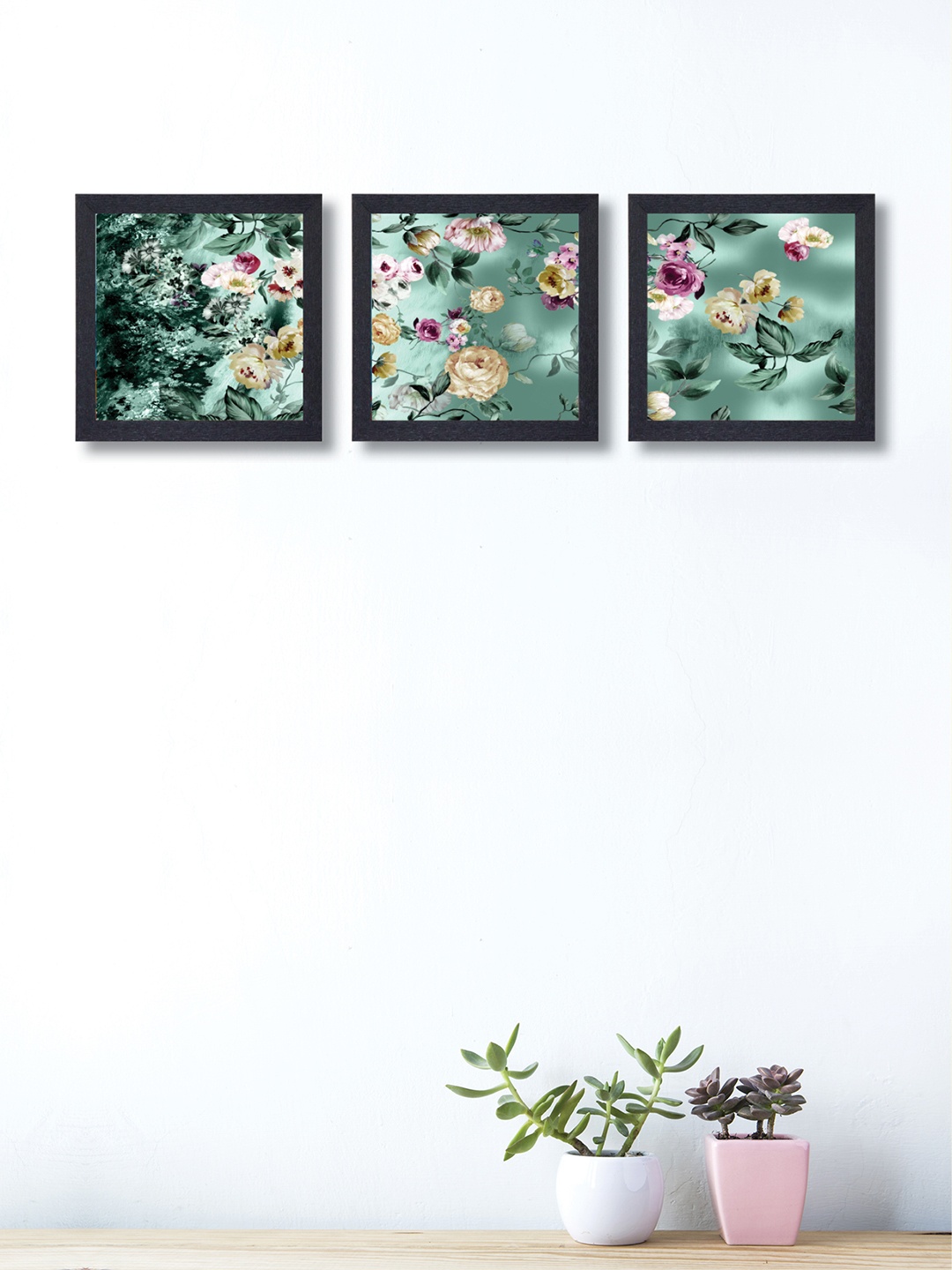 

nest ART Set of 3 Green & Purple Roses Synthetic Wood Wall Art