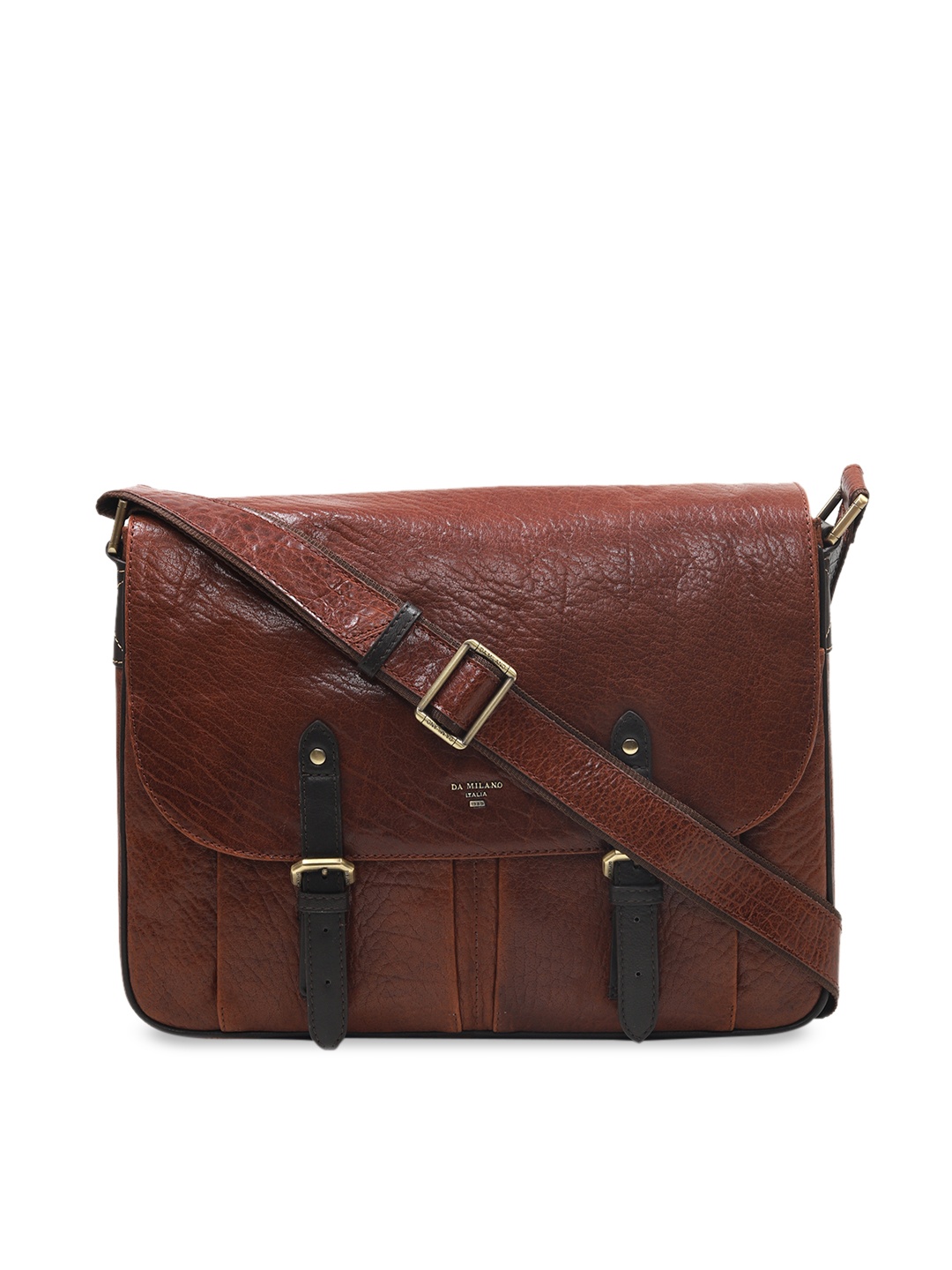 

Da Milano Men Brown Solid Leather Messenger Bag