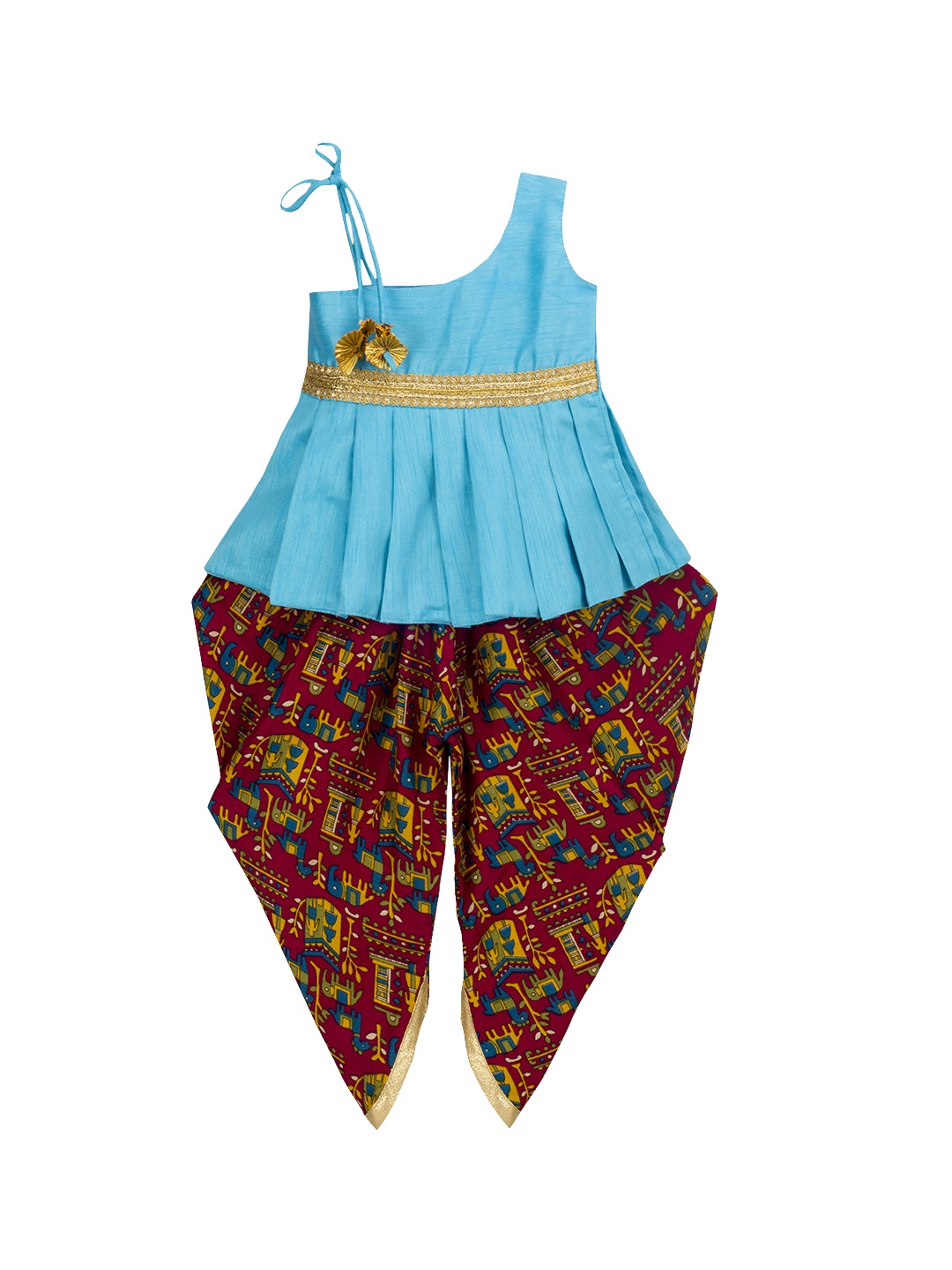 

KID1 Girls Solid Blue & Red Kurta with Dhoti Pants