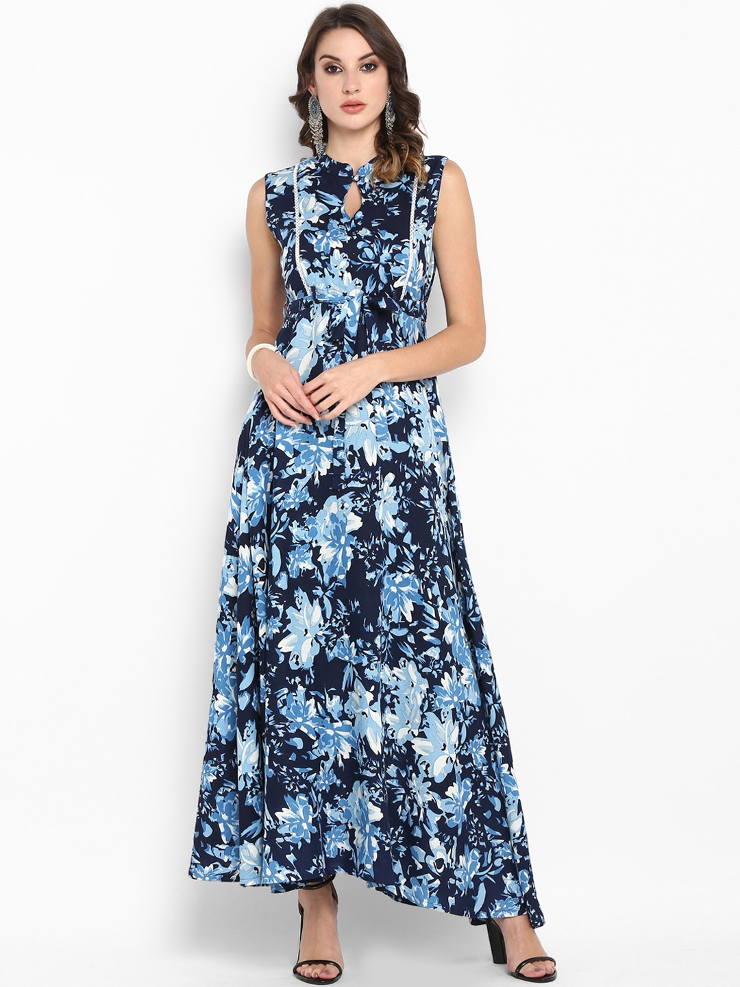 

Janasya Women Navy Blue Floral Print A-Line Kurta