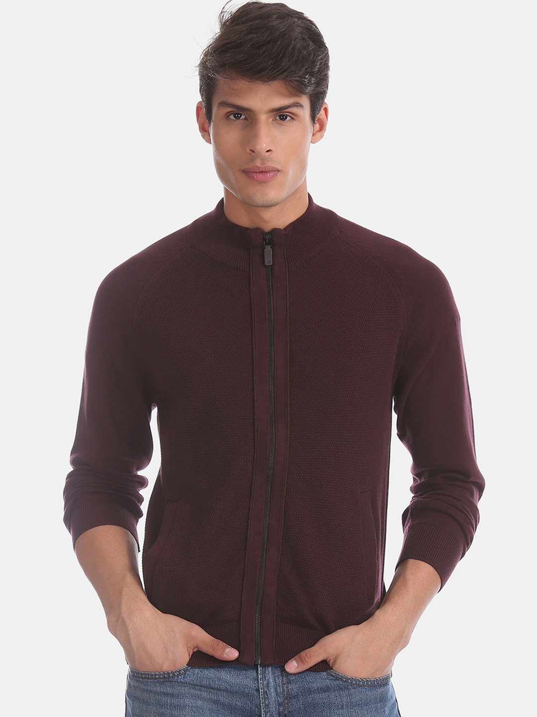 Arrow Sport Men Brown Solid Front-Open Sweater