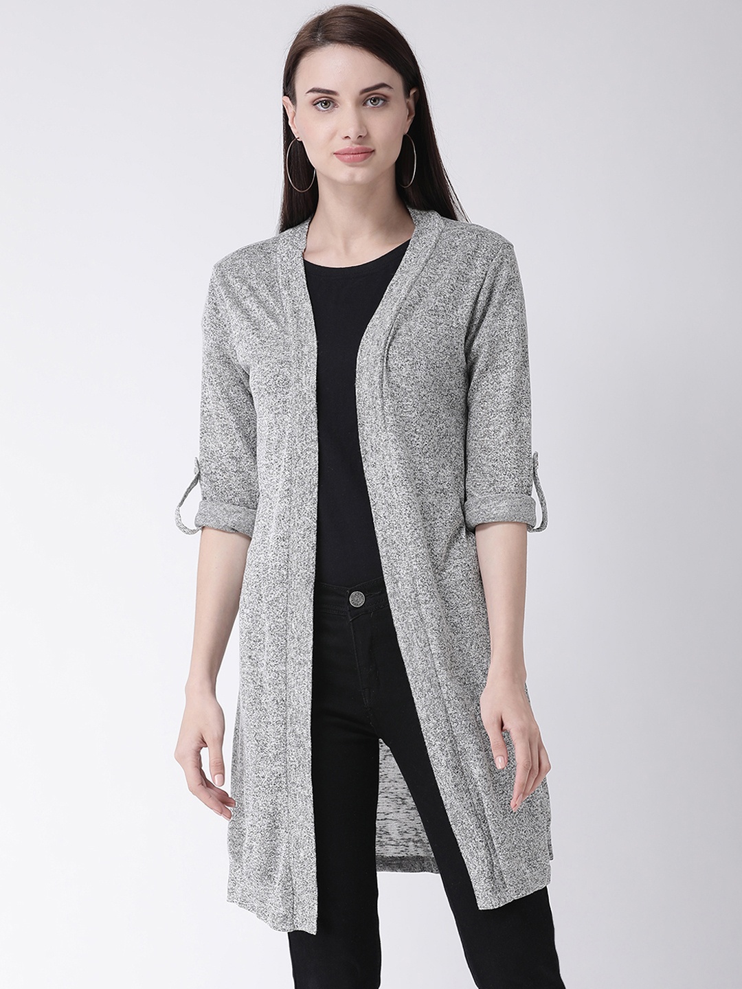 

Latin Quarters Women Grey Solid Longline Shrug
