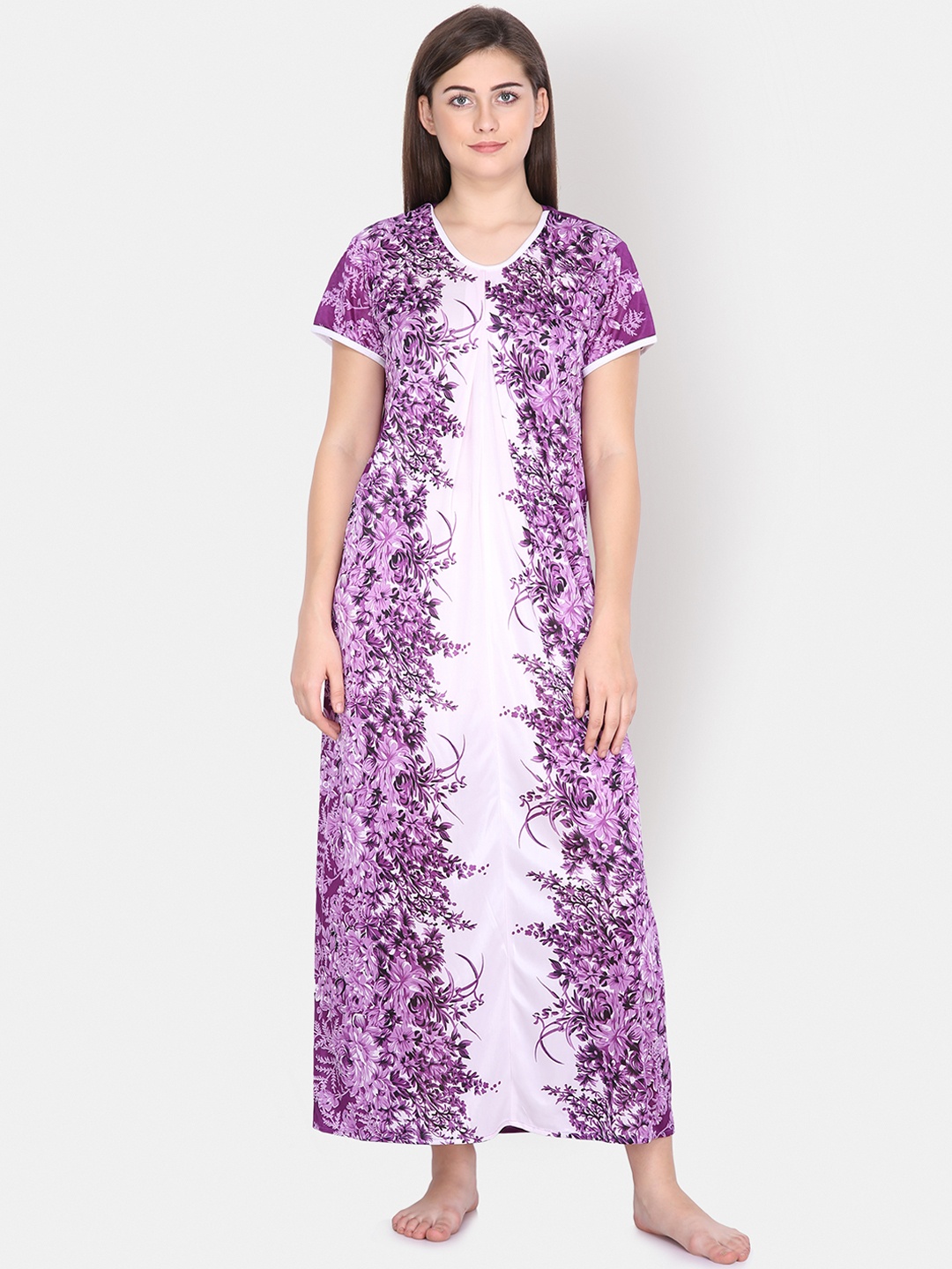 

Klamotten Purple & White Printed Satin Nightdress