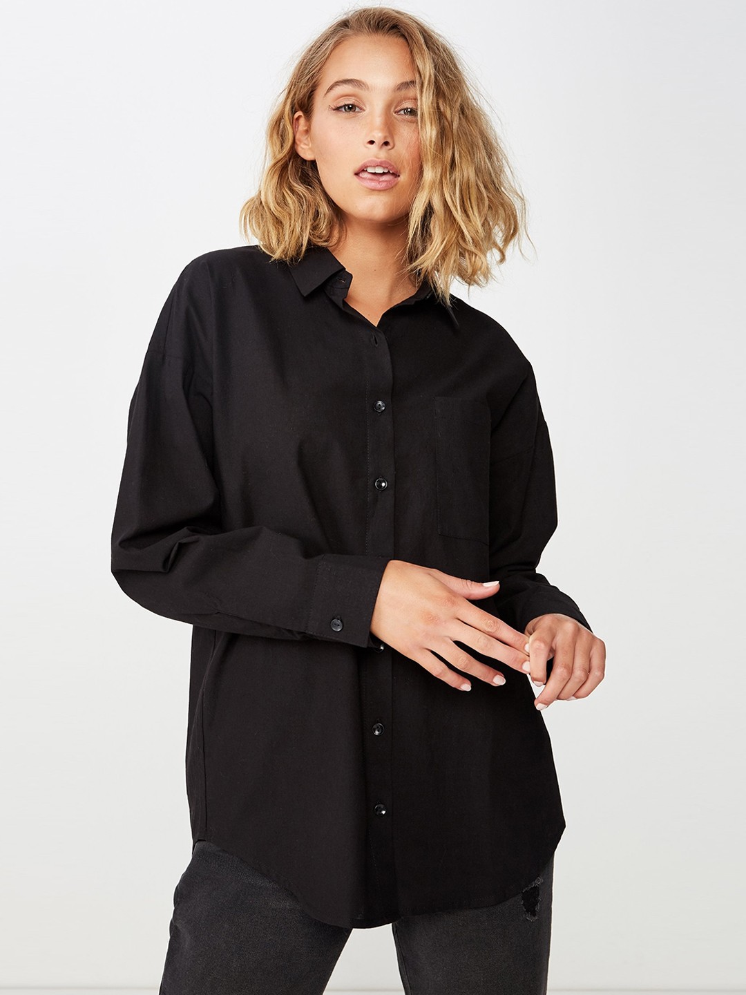 

COTTON ON Women Black Regular Fit Solid Casual Shirt