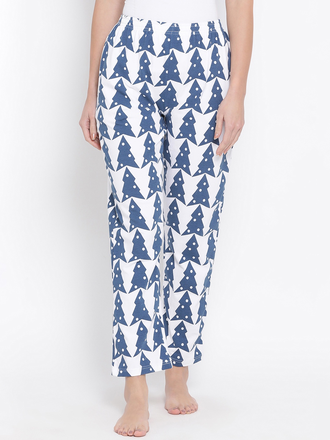 

Clovia Women White & Blue Printed Lounge Pants LB0176A18S