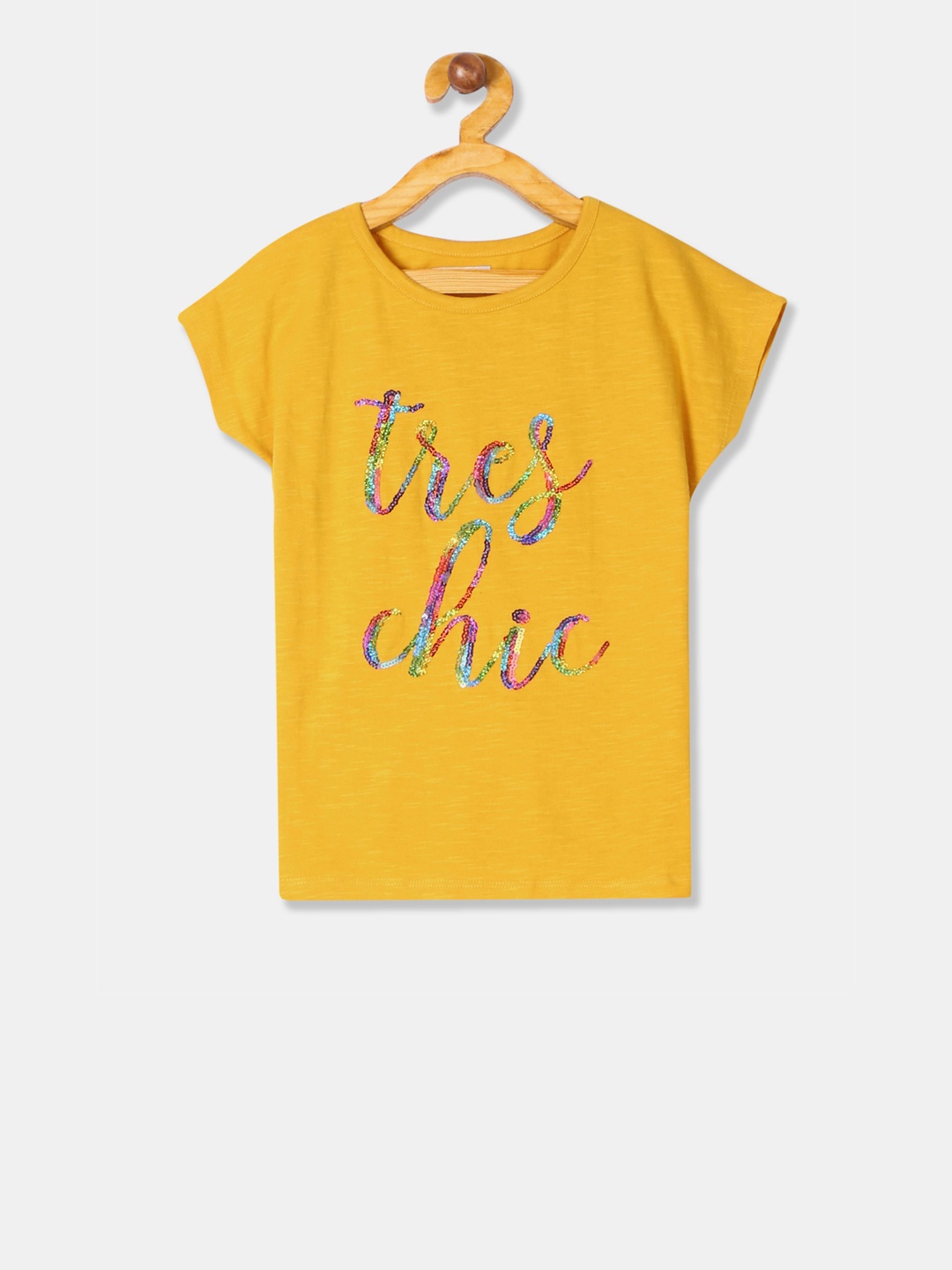 

Cherokee Girls Mustard Yellow Sequinned Pure Cotton Top