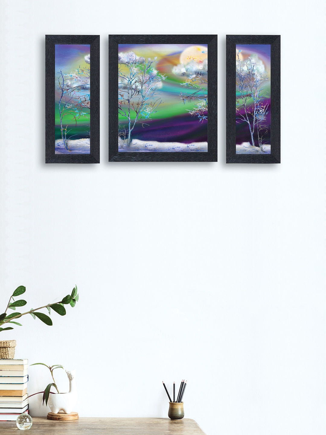 

nest ART Set of 3 Blue & Green Abstract Synthetic Wood Wall Art