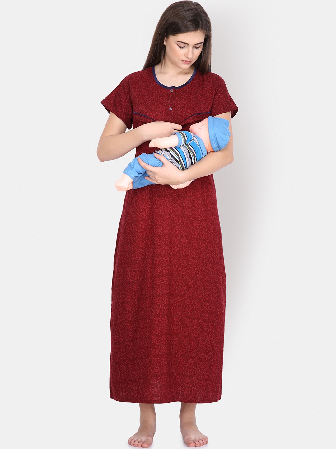 Klamotten Maroon & Navy Blue Printed Feeding Nightdress