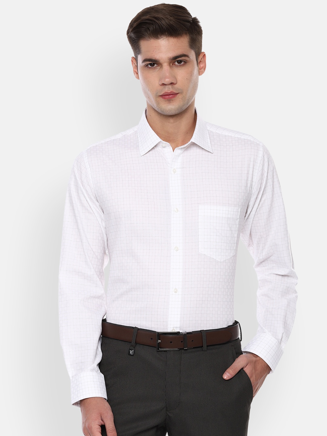

Van Heusen Men White Regular Fit Checked Formal Shirt