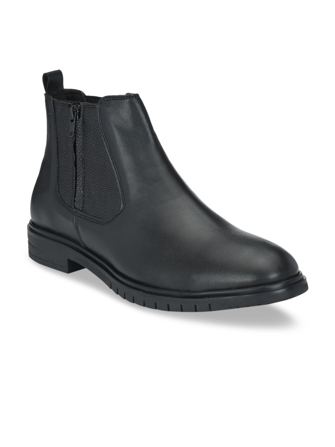 

Delize Men Black Solid Synthetic Leather Mid-Top Flat Boots