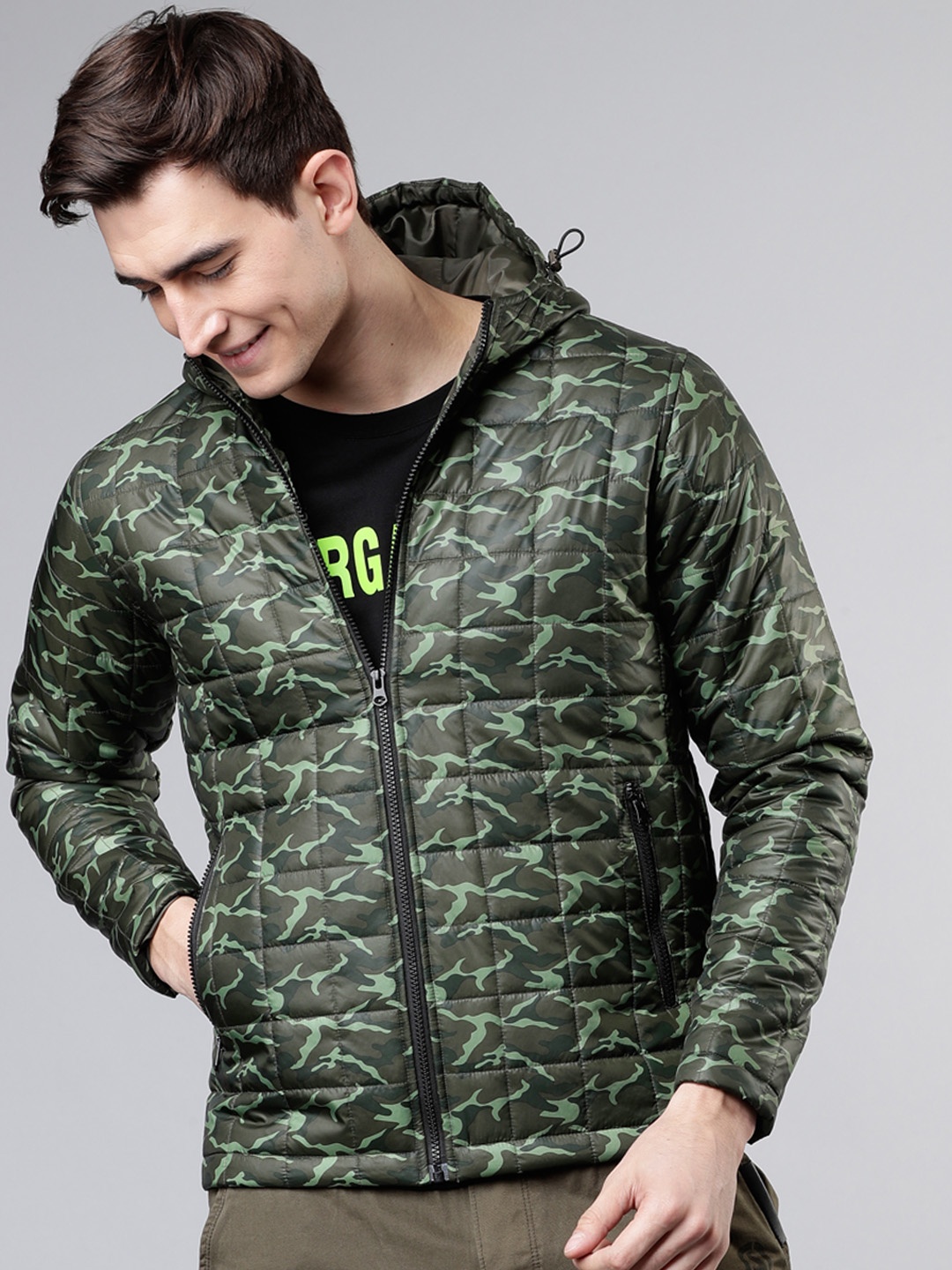 

LOCOMOTIVE Men camouflage Printed Padded Jacket, Olive