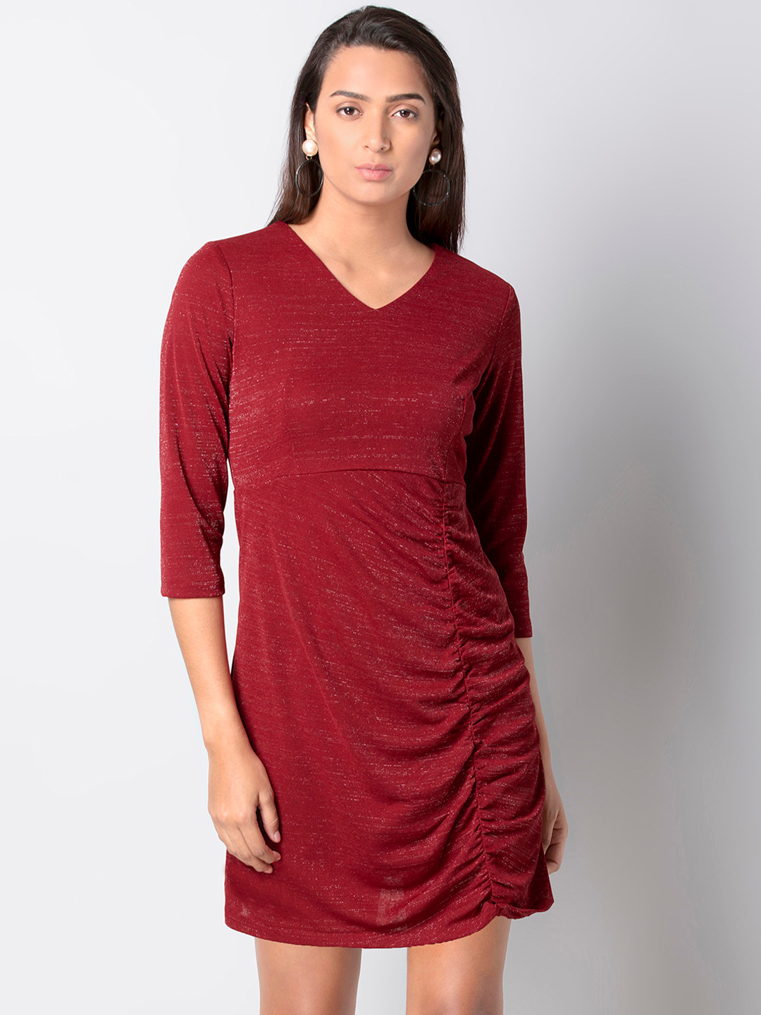 

FabAlley Women Red Solid Sheath Dress